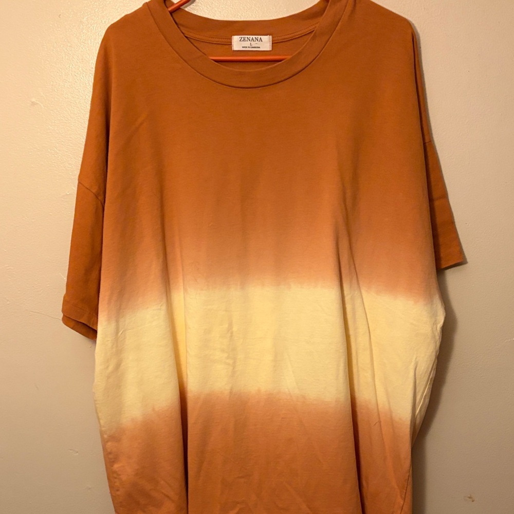 Zenana Orange and Cream Ombre OVERSIZED T-Shirt Large